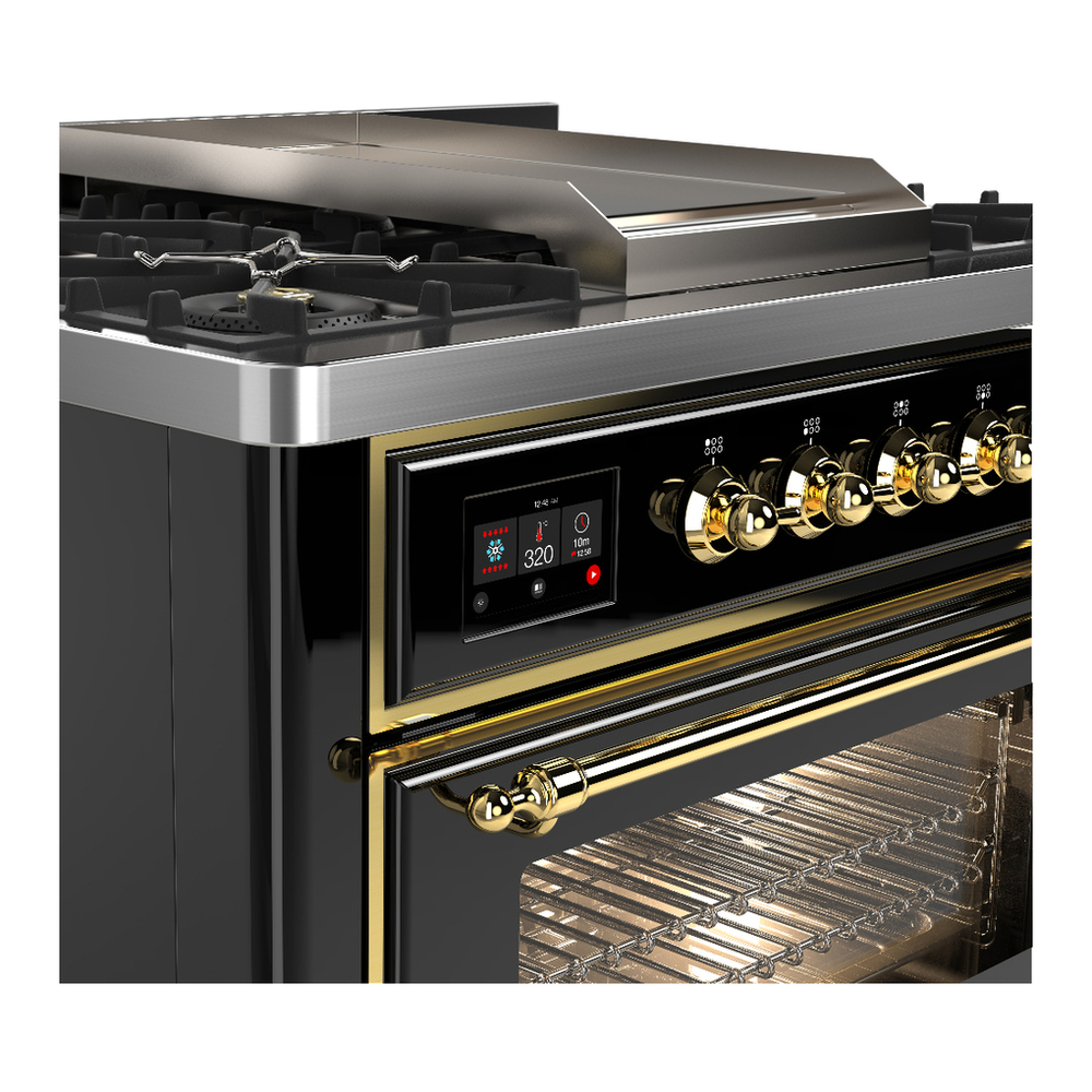 ILVE UM36FNR3BKGLP Majestic III 36 inch Dual Fuel Range with 6 Black Brass Burners and Griddle, Dual Function Burner up to 25,000 BTU (Triple Glass Door, Glossy Black, Brass, Liquid Propane) 5 ILVE-UM36FNR3BKGLP-Control Knobs View