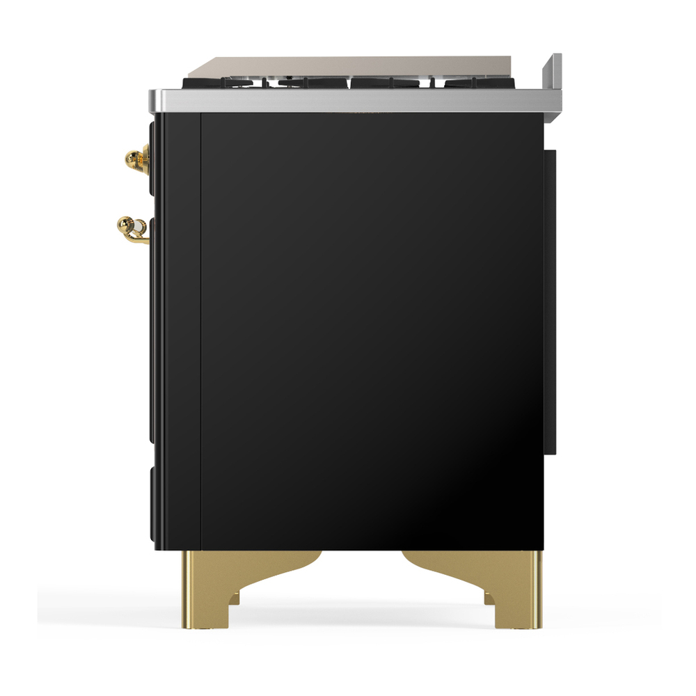 ILVE UM36FNR3BKGLP Majestic III 36 inch Dual Fuel Range with 6 Black Brass Burners and Griddle, Dual Function Burner up to 25,000 BTU (Triple Glass Door, Glossy Black, Brass, Liquid Propane) 7 ILVE-UM36FNR3BKGLP-Left Side View