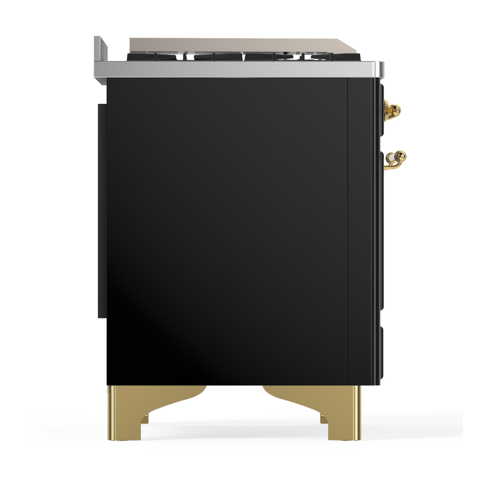 ILVE UM36FNR3BKGLP Majestic III 36 inch Dual Fuel Range with 6 Black Brass Burners and Griddle, Dual Function Burner up to 25,000 BTU (Triple Glass Door, Glossy Black, Brass, Liquid Propane) 6 ILVE-UM36FNR3BKGLP-Right Side View