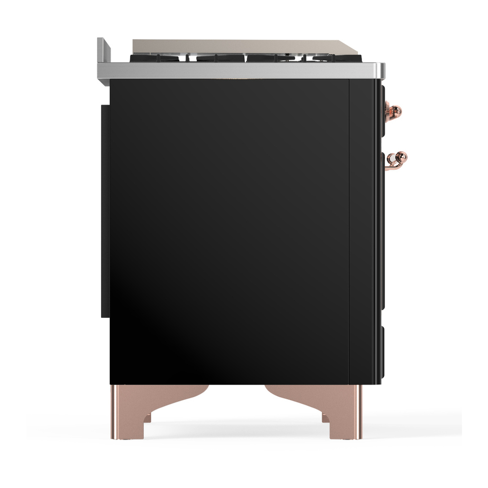 ILVE UM36FNR3BKPLP Majestic III 36 inch Dual Fuel Range with 6 Black Brass Burners and Griddle, Dual Function Burner up to 25,000 BTU (Triple Glass Door, Glossy Black, Copper, Liquid Propane) 6 ILVE-UM36FNR3BKPLP-Right Side View