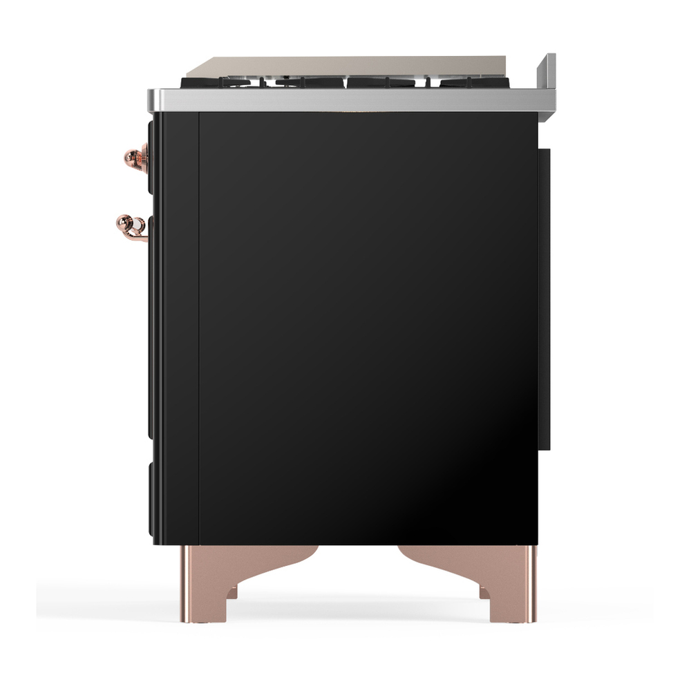 ILVE UM36FNR3BKP Majestic III 36 inch Dual Fuel Range with 6 Black Brass Burners and Griddle, Dual Function Burner up to 25,000 BTU (Triple Glass Door, Glossy Black, Copper, Natural Gas) 7 ILVE-UM36FNR3BKP-Left Side View