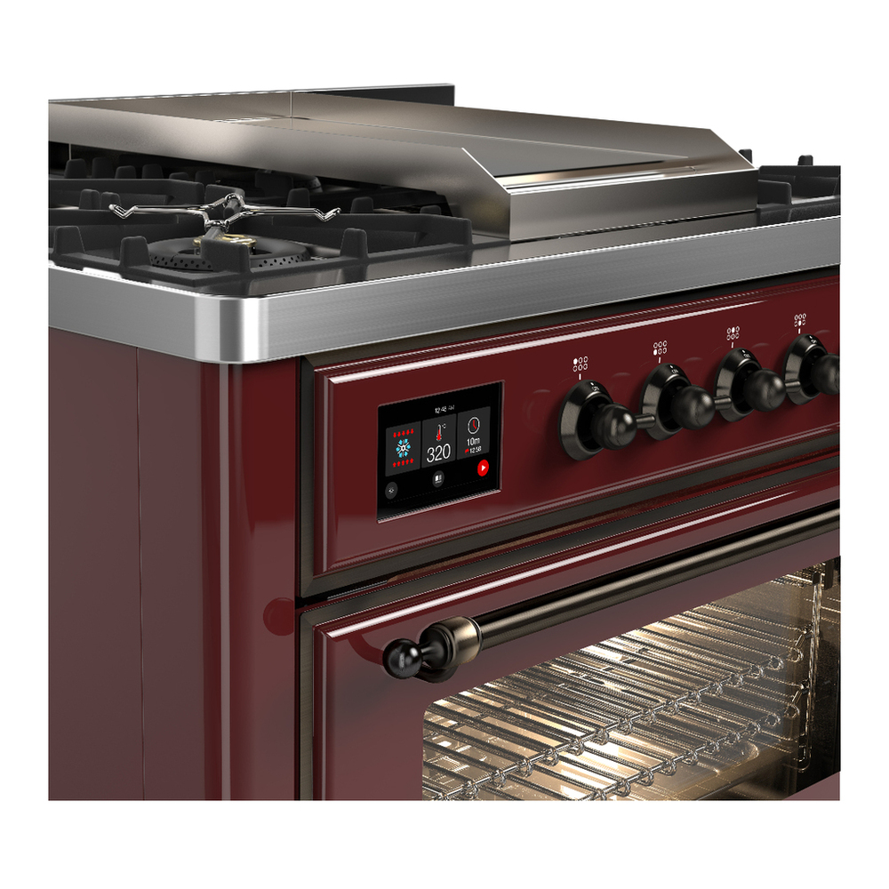 ILVE UM36FNR3BUBLP Majestic III 36 inch Dual Fuel Range with 6 Black Brass Burners and Griddle, Dual Function Burner up to 25,000 BTU (Triple Glass Door, Burgundy, Burnished, Liquid Propane) 5 ILVE-UM36FNR3BUBLP-Control Knobs View