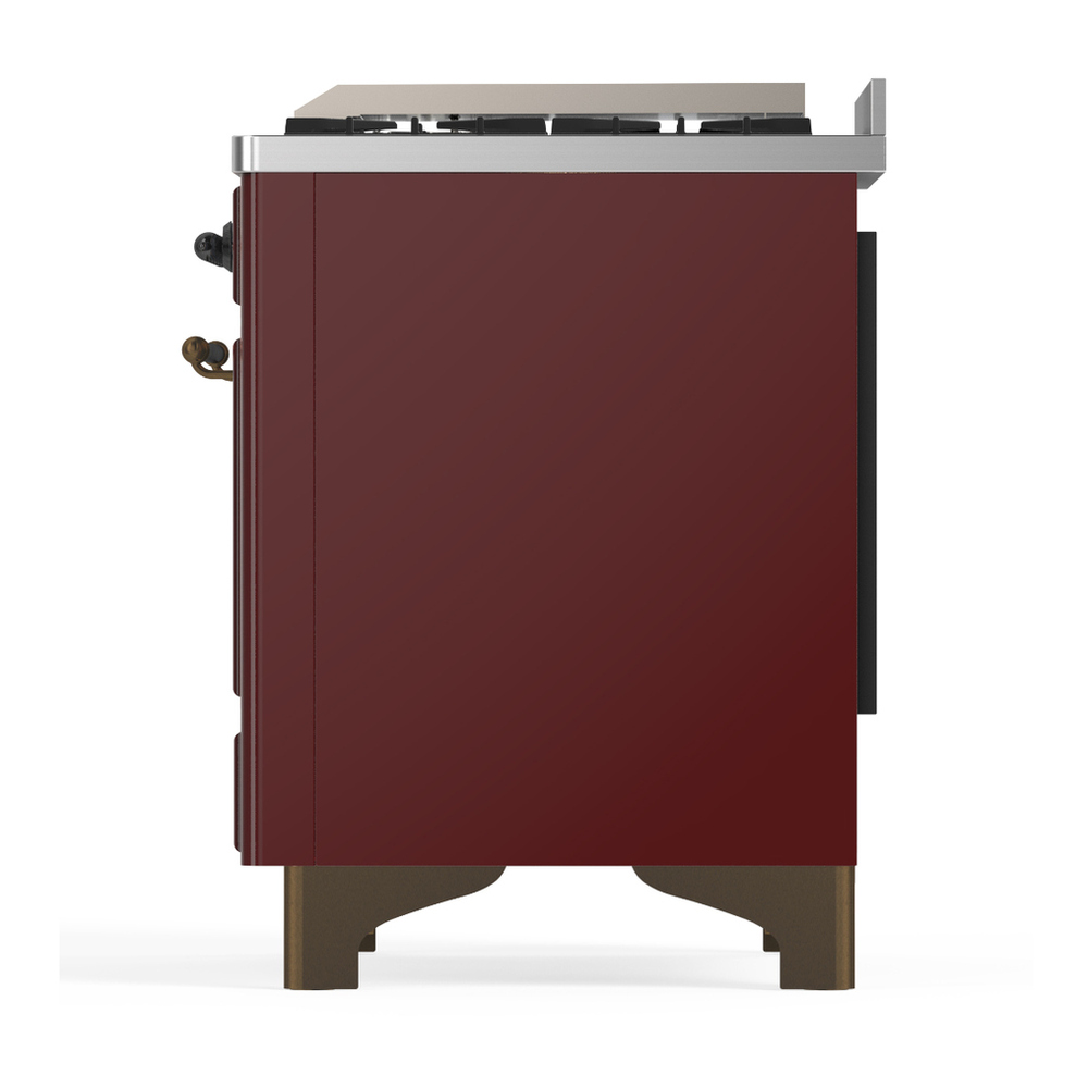 ILVE UM36FNR3BUBLP Majestic III 36 inch Dual Fuel Range with 6 Black Brass Burners and Griddle, Dual Function Burner up to 25,000 BTU (Triple Glass Door, Burgundy, Burnished, Liquid Propane) 7 ILVE-UM36FNR3BUBLP-Left Side View
