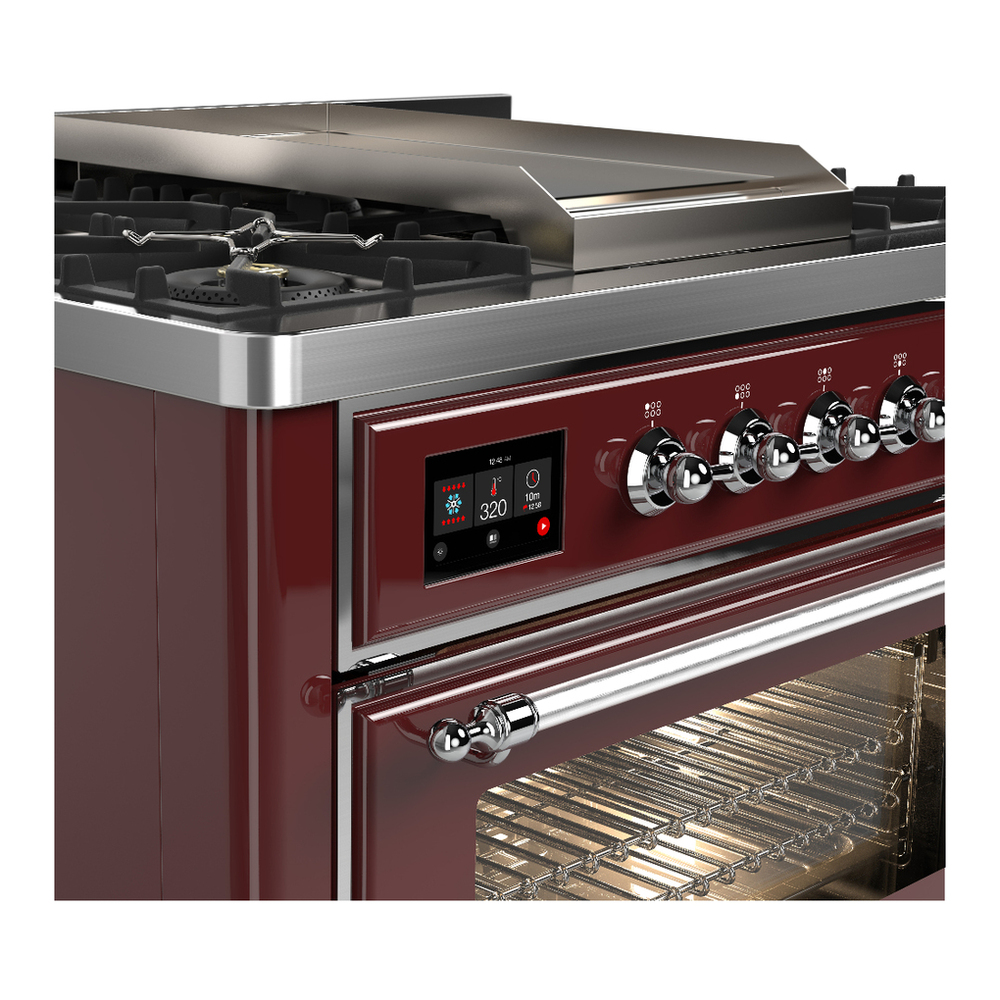 ILVE UM36FNR3BUC Majestic III 36 inch Dual Fuel Range with 6 Black Brass Burners and Griddle, Dual Function Burner up to 25,000 BTU (Triple Glass Door, Burgundy, Chrome, Natural Gas) 5 ILVE-UM36FNR3BUC-Control Knobs View