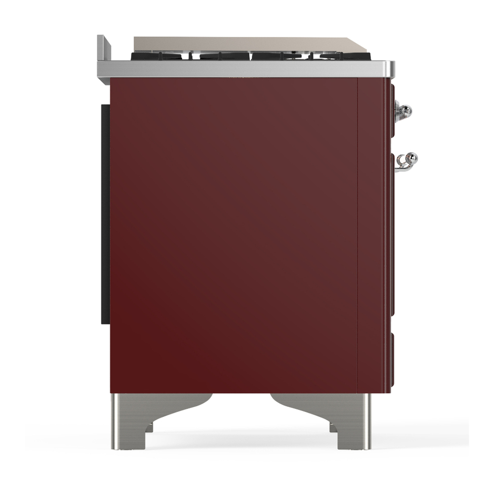 ILVE UM36FNR3BUC Majestic III 36 inch Dual Fuel Range with 6 Black Brass Burners and Griddle, Dual Function Burner up to 25,000 BTU (Triple Glass Door, Burgundy, Chrome, Natural Gas) 6 ILVE-UM36FNR3BUC-Right Side View