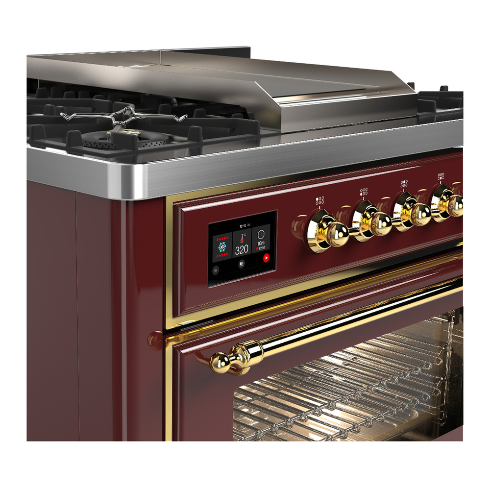 ILVE UM36FNR3BUGLP Majestic III 36 inch Dual Fuel Range with 6 Black Brass Burners and Griddle, Dual Function Burner up to 25,000 BTU (Triple Glass Door, Burgundy, Brass, Liquid Propane) 5 ILVE-UM36FNR3BUGLP-Control Knobs View