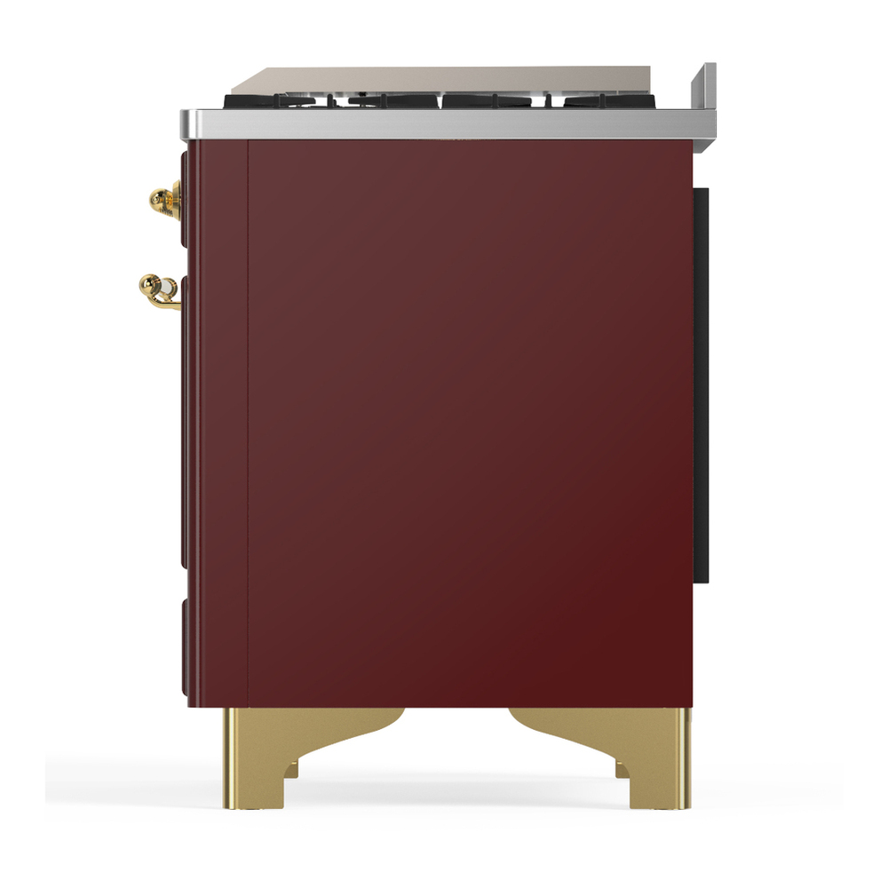 ILVE UM36FNR3BUGLP Majestic III 36 inch Dual Fuel Range with 6 Black Brass Burners and Griddle, Dual Function Burner up to 25,000 BTU (Triple Glass Door, Burgundy, Brass, Liquid Propane) 7 ILVE-UM36FNR3BUGLP-Left Side View