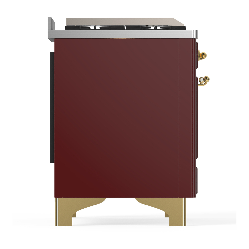 ILVE UM36FNR3BUG Majestic III 36 inch Dual Fuel Range with 6 Black Brass Burners and Griddle, Dual Function Burner up to 25,000 BTU (Triple Glass Door, Burgundy, Brass, Natural Gas) 6 ILVE-UM36FNR3BUG-Right Side View