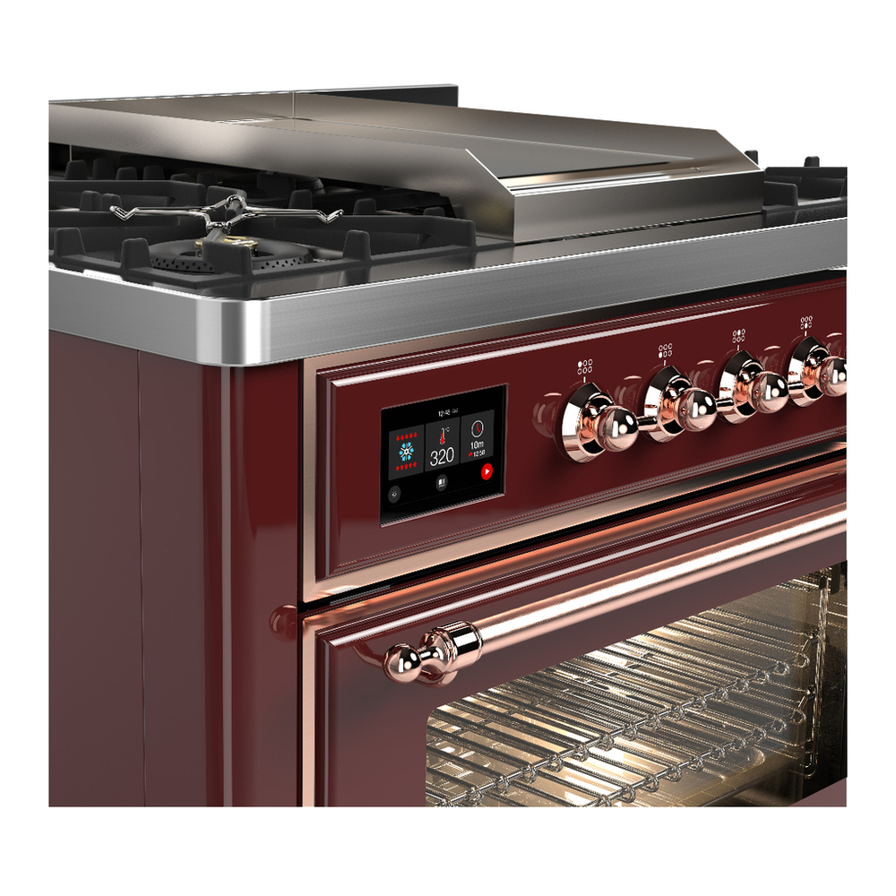 ILVE UM36FNR3BUPLP Majestic III 36 inch Dual Fuel Range with 6 Black Brass Burners and Griddle, Dual Function Burner up to 25,000 BTU (Triple Glass Door, Burgundy, Copper, Liquid Propane) 5 ILVE-UM36FNR3BUPLP-Control Knobs View