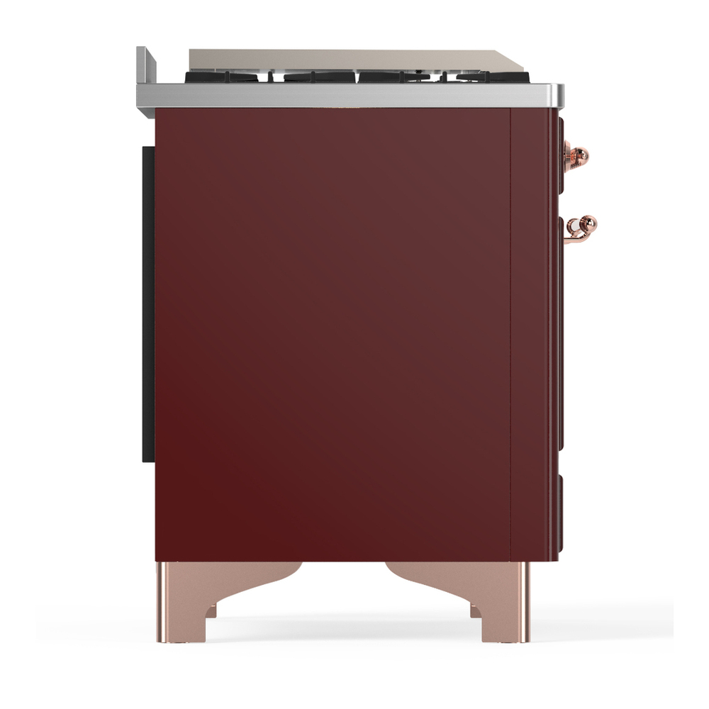ILVE UM36FNR3BUP Majestic III 36 inch Dual Fuel Range with 6 Black Brass Burners and Griddle, Dual Function Burner up to 25,000 BTU (Triple Glass Door, Burgundy, Copper, Natural Gas) 6 ILVE-UM36FNR3BUP-Right Side View