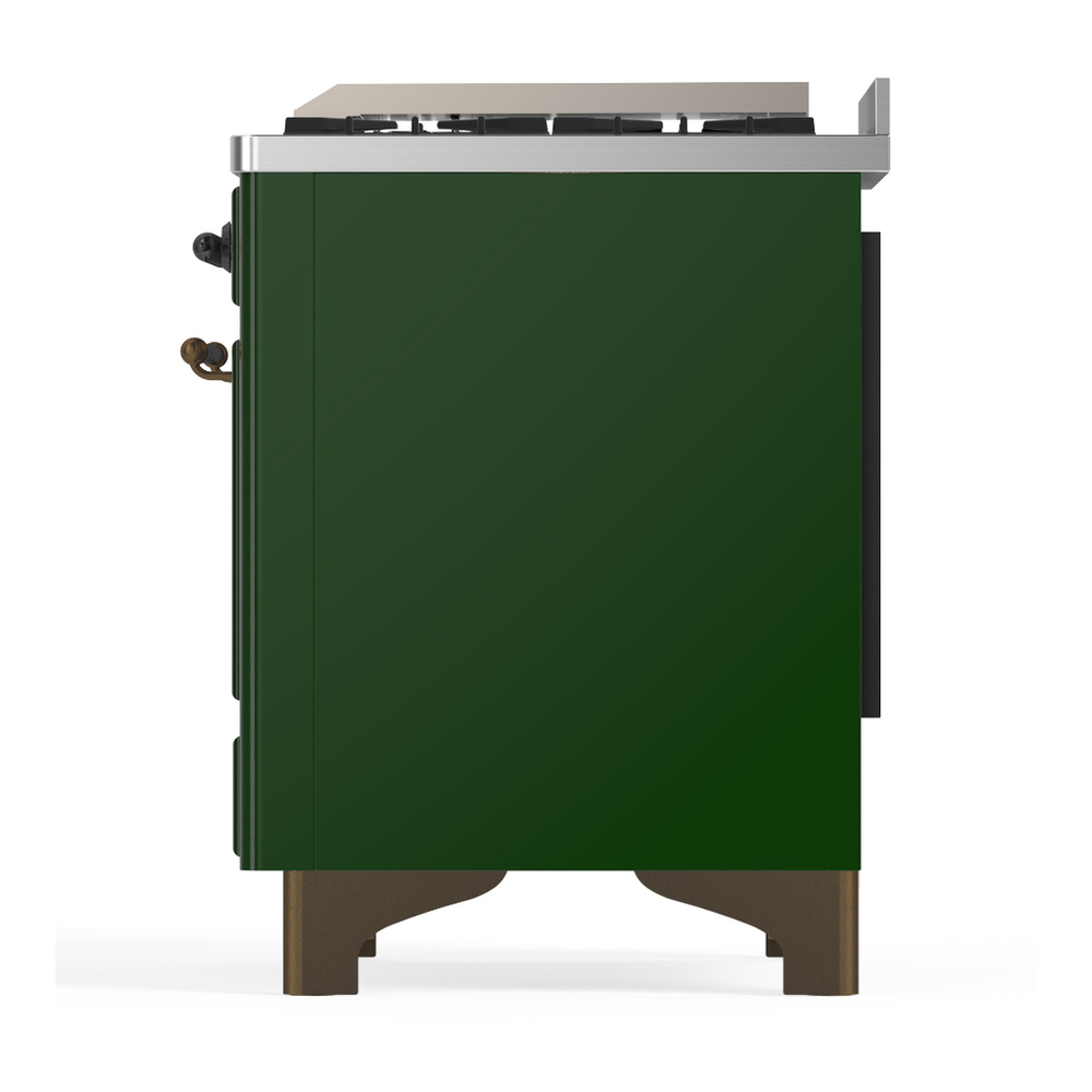 ILVE UM36FNR3EGBLP Majestic III 36 inch Dual Fuel Range with 6 Black Brass Burners and Griddle, Dual Function Burner up to 25,000 BTU (Triple Glass Door, Emerald Green, Burnished, Liquid Propane) 7 ILVE-UM36FNR3EGBLP-Left Side View