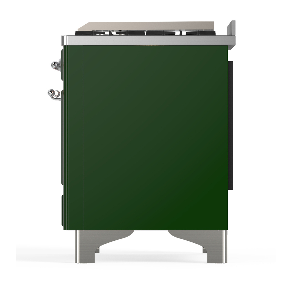 ILVE UM36FNR3EGCLP Majestic III 36 inch Dual Fuel Range with 6 Black Brass Burners and Griddle, Dual Function Burner up to 25,000 BTU (Triple Glass Door, Emerald Green, Chrome, Liquid Propane) 11 ILVE-UM36FNR3EGCLP-Left Side View