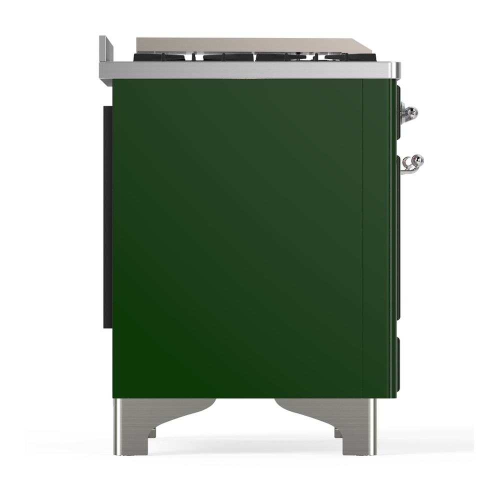 ILVE UM36FNR3EGCLP Majestic III 36 inch Dual Fuel Range with 6 Black Brass Burners and Griddle, Dual Function Burner up to 25,000 BTU (Triple Glass Door, Emerald Green, Chrome, Liquid Propane) 10 ILVE-UM36FNR3EGCLP-Right Side View