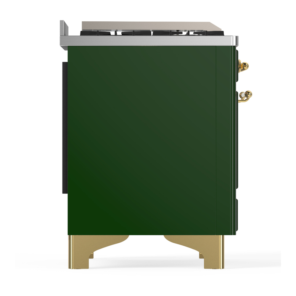 ILVE UM36FNR3EGGLP Majestic III 36 inch Dual Fuel Range with 6 Black Brass Burners and Griddle, Dual Function Burner up to 25,000 BTU (Triple Glass Door, Emerald Green, Brass, Liquid Propane) 10 ILVE-UM36FNR3EGGLP-Right Side View