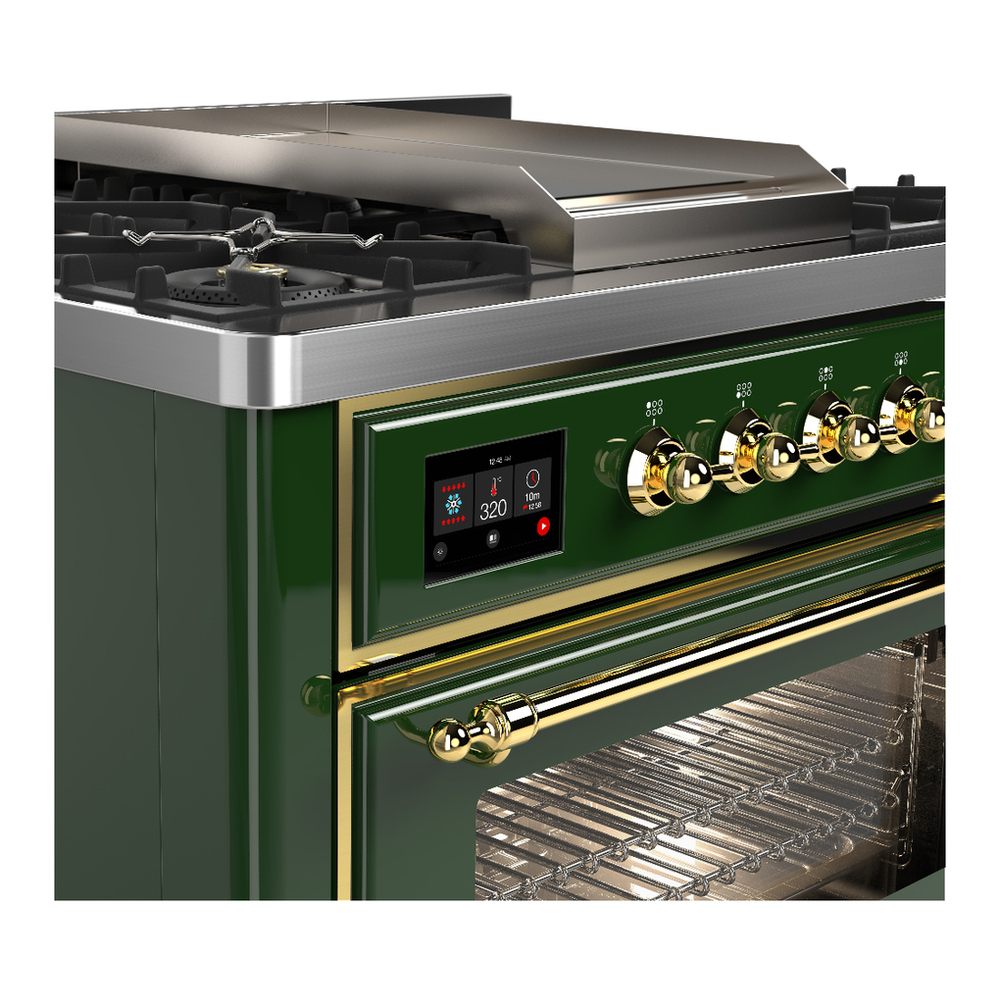 ILVE UM36FNR3EGG Majestic III 36 inch Dual Fuel Range with 6 Black Brass Burners and Griddle, Dual Function Burner up to 25,000 BTU (Triple Glass Door, Emerald Green, Brass, Natural Gas) 9 ILVE-UM36FNR3EGG-Control Knobs View
