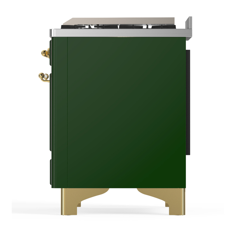 ILVE UM36FNR3EGG Majestic III 36 inch Dual Fuel Range with 6 Black Brass Burners and Griddle, Dual Function Burner up to 25,000 BTU (Triple Glass Door, Emerald Green, Brass, Natural Gas) 11 ILVE-UM36FNR3EGG-Left Side View