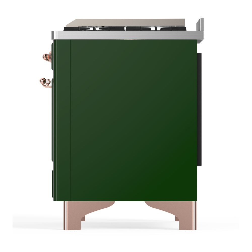 ILVE UM36FNR3EGPLP Majestic III 36 inch Dual Fuel Range with 6 Black Brass Burners and Griddle, Dual Function Burner up to 25,000 BTU (Triple Glass Door, Emerald Green, Copper, Liquid Propane) 11 ILVE-UM36FNR3EGPLP-Left Side View