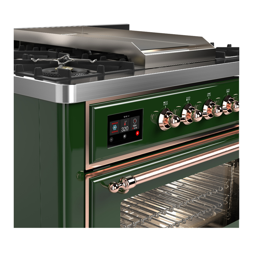 ILVE UM36FNR3EGP Majestic III 36 inch Dual Fuel Range with 6 Black Brass Burners and Griddle, Dual Function Burner up to 25,000 BTU (Triple Glass Door, Emerald Green, Copper, Natural Gas) 8 ILVE-UM36FNR3EGP-Control Knobs View