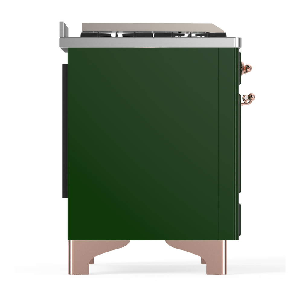 ILVE UM36FNR3EGP Majestic III 36 inch Dual Fuel Range with 6 Black Brass Burners and Griddle, Dual Function Burner up to 25,000 BTU (Triple Glass Door, Emerald Green, Copper, Natural Gas) 6 ILVE-UM36FNR3EGP-Right Side View