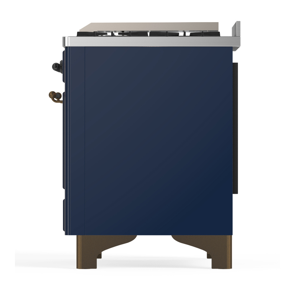ILVE UM36FNR3MBBLP Majestic III 36 inch Dual Fuel Range with 6 Black Brass Burners and Griddle, Dual Function Burner up to 25,000 BTU (Triple Glass Door, Midnight Blue, Burnished, Liquid Propane) 11 ILVE-UM36FNR3MBBLP-Left Side View