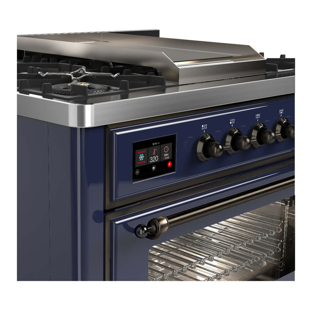 ILVE UM36FNR3MBB Majestic III 36 inch Dual Fuel Range with 6 Black Brass Burners and Griddle, Dual Function Burner up to 25,000 BTU (Triple Glass Door, Midnight Blue, Burnished, Natural Gas) 9 ILVE-UM36FNR3MBB-Control Knobs View