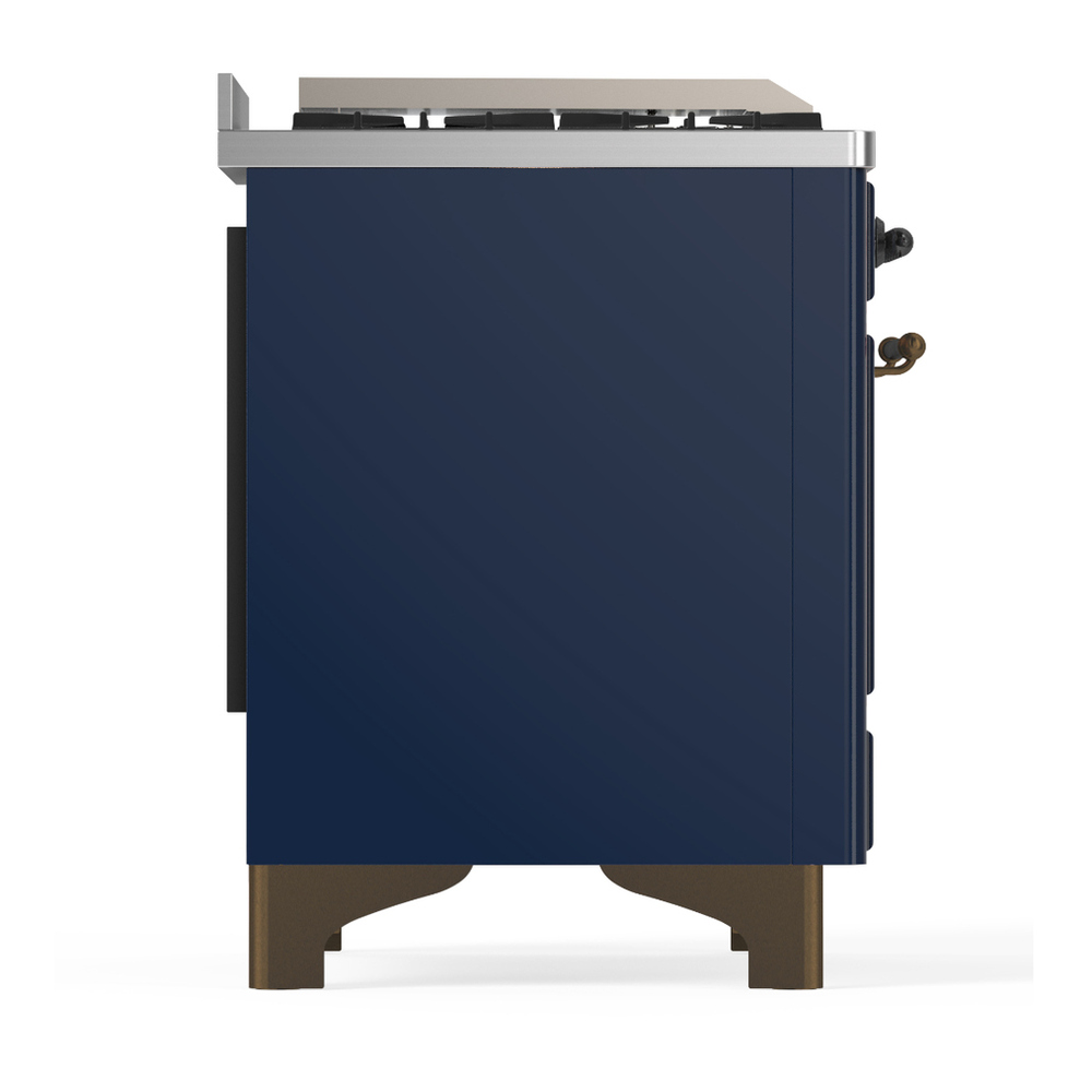 ILVE UM36FNR3MBB Majestic III 36 inch Dual Fuel Range with 6 Black Brass Burners and Griddle, Dual Function Burner up to 25,000 BTU (Triple Glass Door, Midnight Blue, Burnished, Natural Gas) 10 ILVE-UM36FNR3MBB-Right Side View