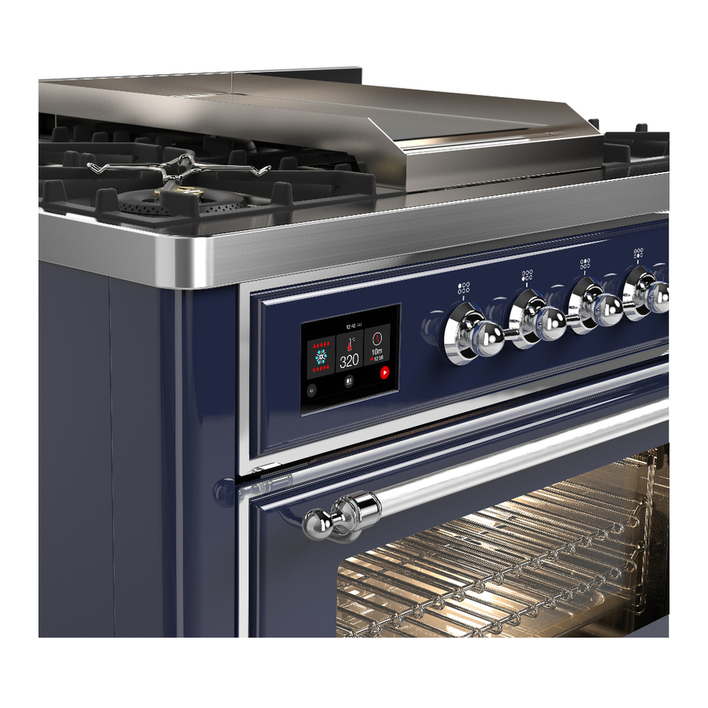 ILVE UM36FNR3MBC Majestic III 36 inch Dual Fuel Range with 6 Black Brass Burners and Griddle, Dual Function Burner up to 25,000 BTU (Triple Glass Door, Midnight Blue, Chrome, Natural Gas) 9 ILVE-UM36FNR3MBC-Control Knobs View