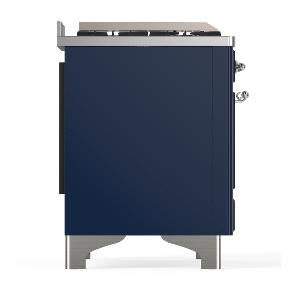 ILVE UM36FNR3MBC Majestic III 36 inch Dual Fuel Range with 6 Black Brass Burners and Griddle, Dual Function Burner up to 25,000 BTU (Triple Glass Door, Midnight Blue, Chrome, Natural Gas) 10 ILVE-UM36FNR3MBC-Right Side View