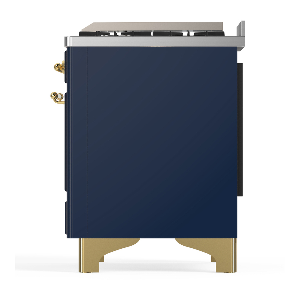 ILVE UM36FNR3MBG Majestic III 36 inch Dual Fuel Range with 6 Black Brass Burners and Griddle, Dual Function Burner up to 25,000 BTU (Triple Glass Door, Midnight Blue, Brass, Natural Gas) 7 ILVE-UM36FNR3MBG-Left Side View