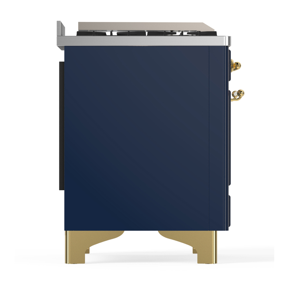ILVE UM36FNR3MBG Majestic III 36 inch Dual Fuel Range with 6 Black Brass Burners and Griddle, Dual Function Burner up to 25,000 BTU (Triple Glass Door, Midnight Blue, Brass, Natural Gas) 6 ILVE-UM36FNR3MBG-Right Side View