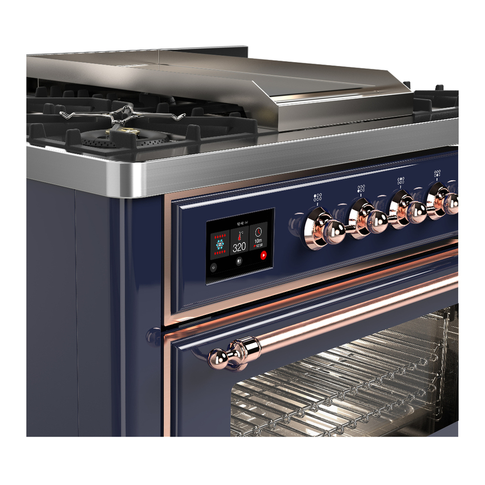 ILVE UM36FNR3MBPLP Majestic III 36 inch Dual Fuel Range with 6 Black Brass Burners and Griddle, Dual Function Burner up to 25,000 BTU (Triple Glass Door, Midnight Blue, Copper, Liquid Propane) 5 ILVE-UM36FNR3MBPLP-Control Knobs View