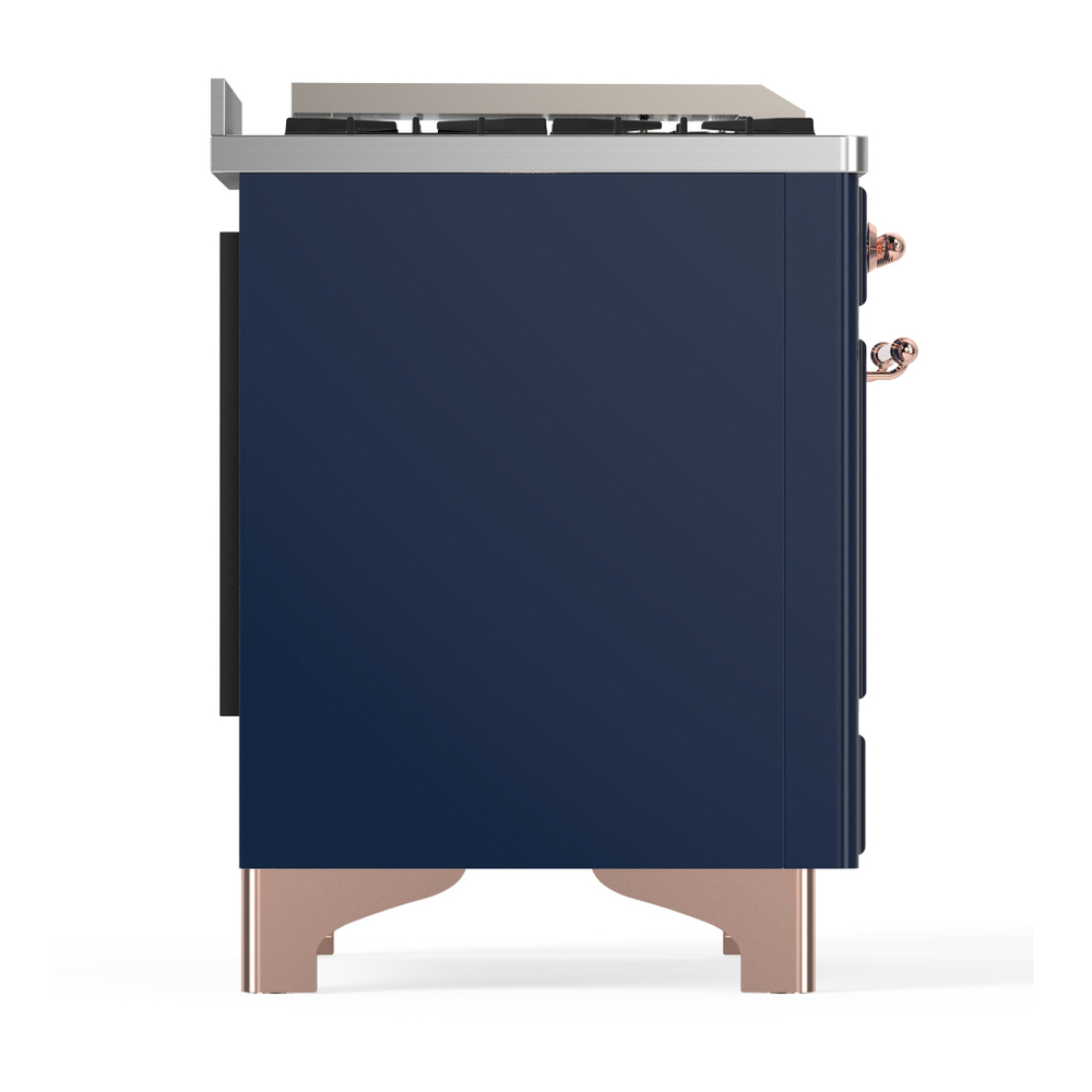 ILVE UM36FNR3MBPLP Majestic III 36 inch Dual Fuel Range with 6 Black Brass Burners and Griddle, Dual Function Burner up to 25,000 BTU (Triple Glass Door, Midnight Blue, Copper, Liquid Propane) 10 ILVE-UM36FNR3MBPLP-Right Side View
