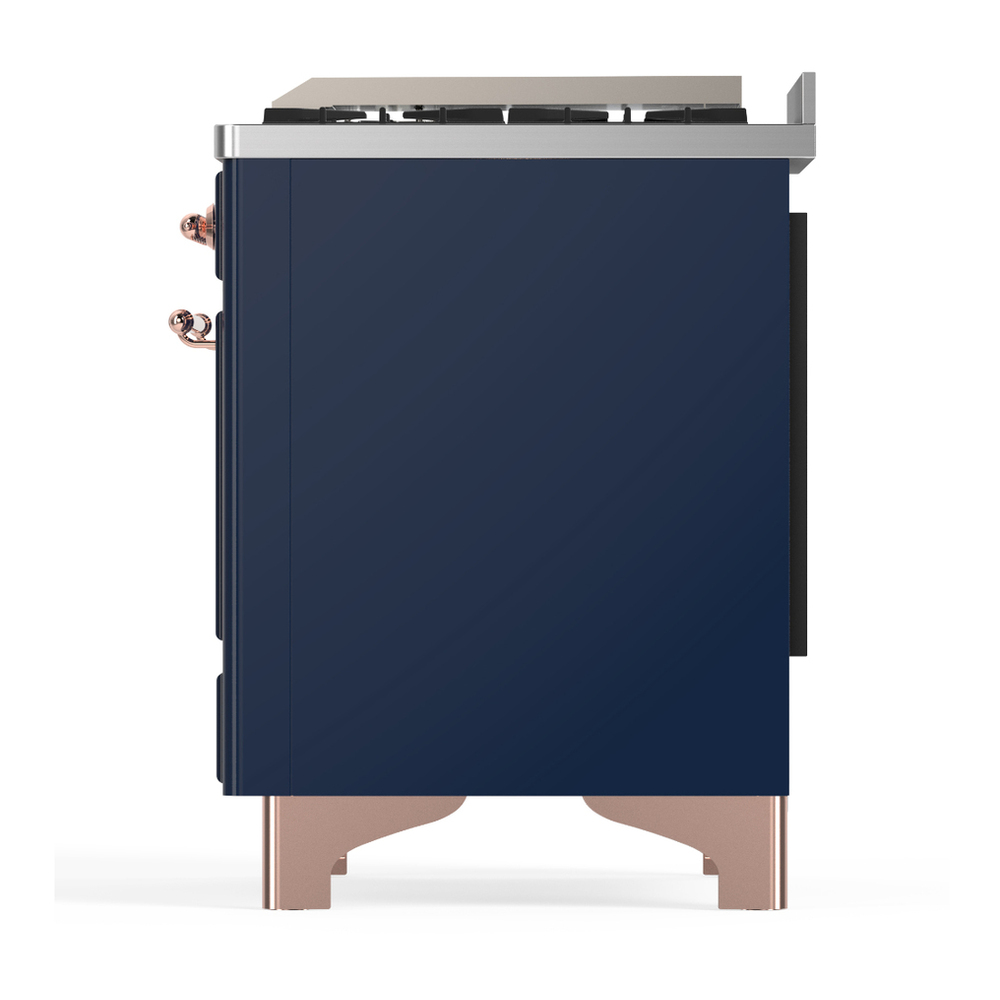 ILVE UM36FNR3MBP Majestic III 36 inch Dual Fuel Range with 6 Black Brass Burners and Griddle, Dual Function Burner up to 25,000 BTU (Triple Glass Door, Midnight Blue, Copper, Natural Gas) 11 ILVE-UM36FNR3MBP-Left Side View