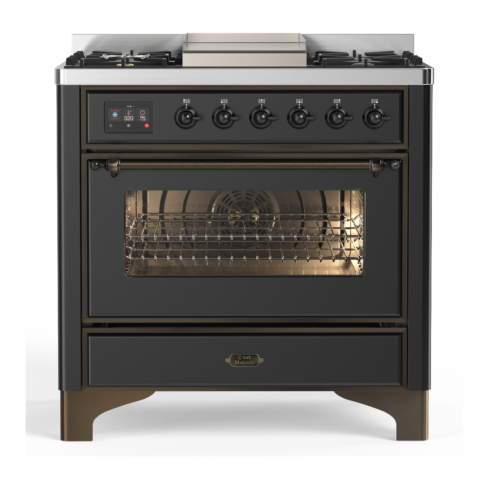 ILVE UM36FNR3MGBLP Majestic III 36 inch Dual Fuel Range with 6 Black Brass Burners and Griddle, Dual Function Burner up to 25,000 BTU (Triple Glass Door, Graphite Matte, Burnished, Liquid Propane) 1 UM36FNR3MGBLP