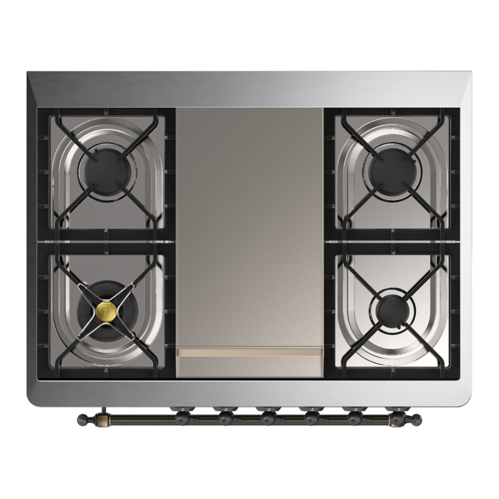 ILVE UM36FNR3MGB Majestic III 36 inch Dual Fuel Range with 6 Black Brass Burners and Griddle, Dual Function Burner up to 25,000 BTU (Triple Glass Door, Graphite Matte, Burnished, Natural Gas) 8 ILVE-UM36FNR3MGB-Top View