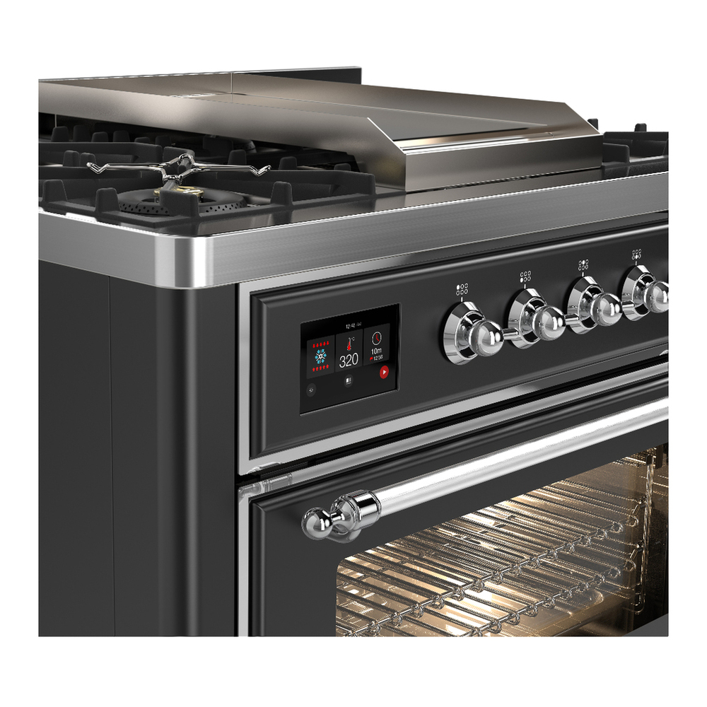 ILVE UM36FNR3MGC Majestic III 36 inch Dual Fuel Range with 6 Black Brass Burners and Griddle, Dual Function Burner up to 25,000 BTU (Triple Glass Door, Graphite Matte, Chrome, Natural Gas) 9 ILVE-UM36FNR3MGC-Control Knobs View