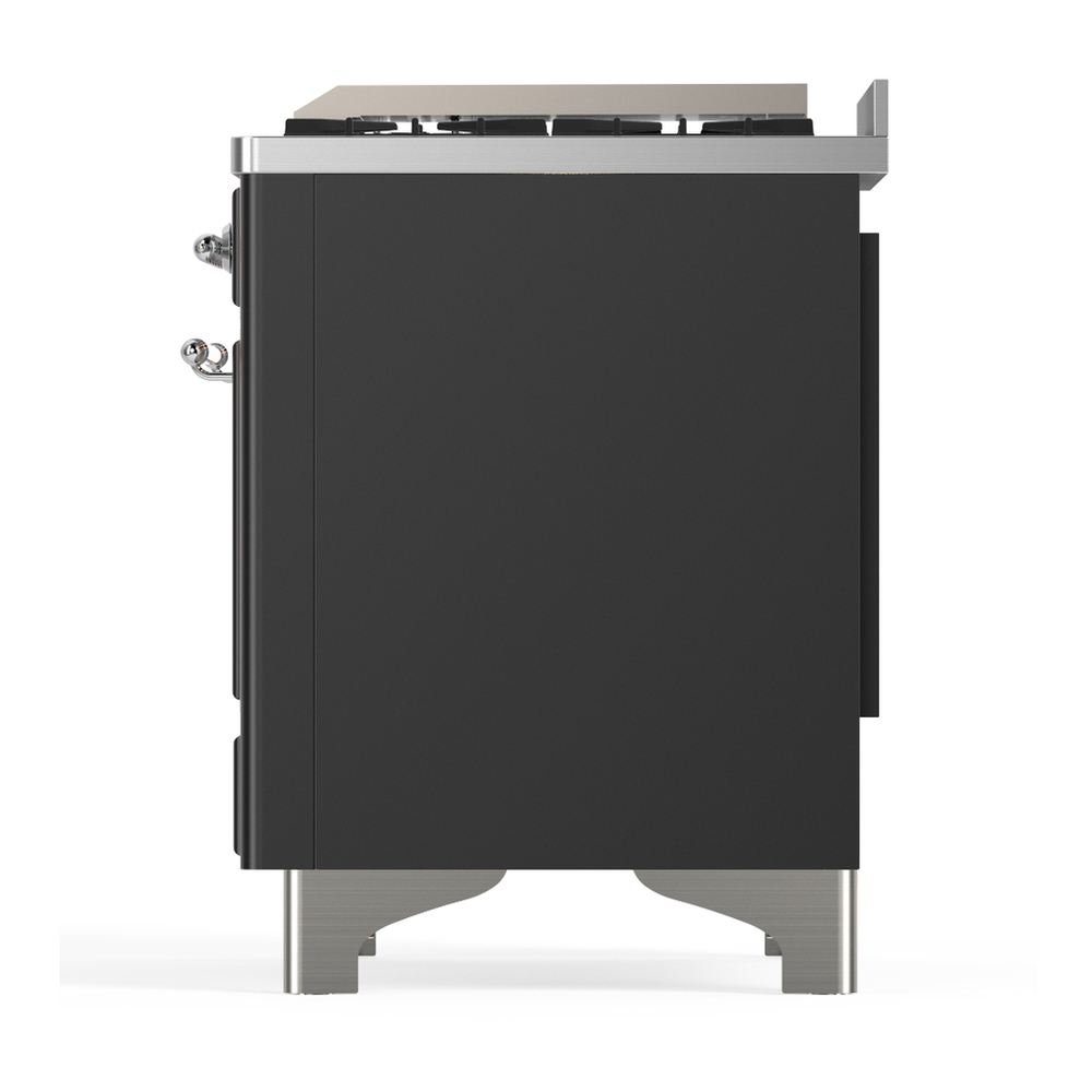 ILVE UM36FNR3MGC Majestic III 36 inch Dual Fuel Range with 6 Black Brass Burners and Griddle, Dual Function Burner up to 25,000 BTU (Triple Glass Door, Graphite Matte, Chrome, Natural Gas) 11 ILVE-UM36FNR3MGC-Left Side View