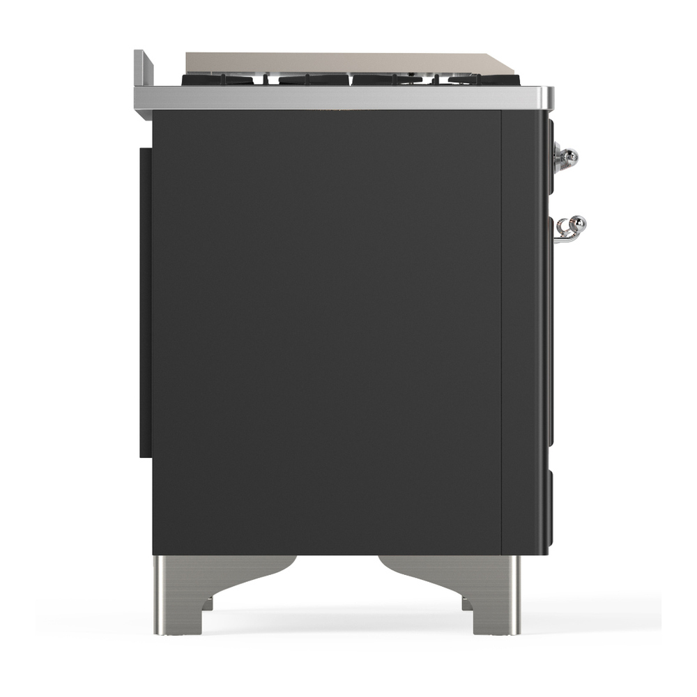 ILVE UM36FNR3MGC Majestic III 36 inch Dual Fuel Range with 6 Black Brass Burners and Griddle, Dual Function Burner up to 25,000 BTU (Triple Glass Door, Graphite Matte, Chrome, Natural Gas) 10 ILVE-UM36FNR3MGC-Right Side View