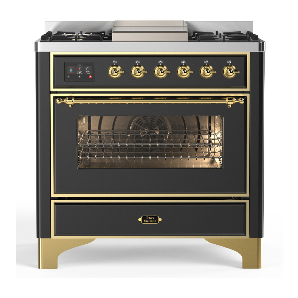 ILVE UM36FNR3MGG Majestic III 36 inch Dual Fuel Range with 6 Black Brass Burners and Griddle, Dual Function Burner up to 25,000 BTU (Triple Glass Door, Graphite Matte, Brass, Natural Gas) 1 UM36FNR3MGG