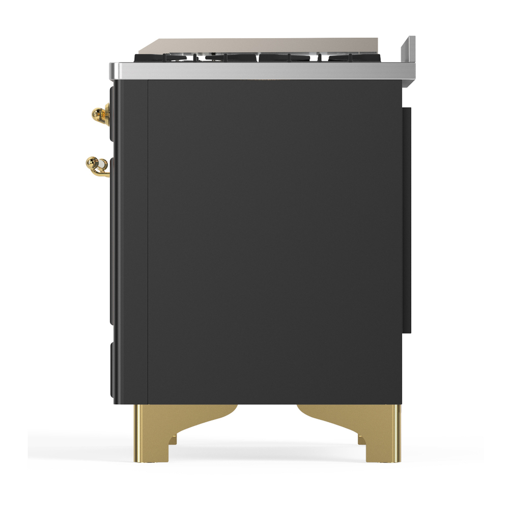 ILVE UM36FNR3MGG Majestic III 36 inch Dual Fuel Range with 6 Black Brass Burners and Griddle, Dual Function Burner up to 25,000 BTU (Triple Glass Door, Graphite Matte, Brass, Natural Gas) 11 ILVE-UM36FNR3MGG-Left Side View