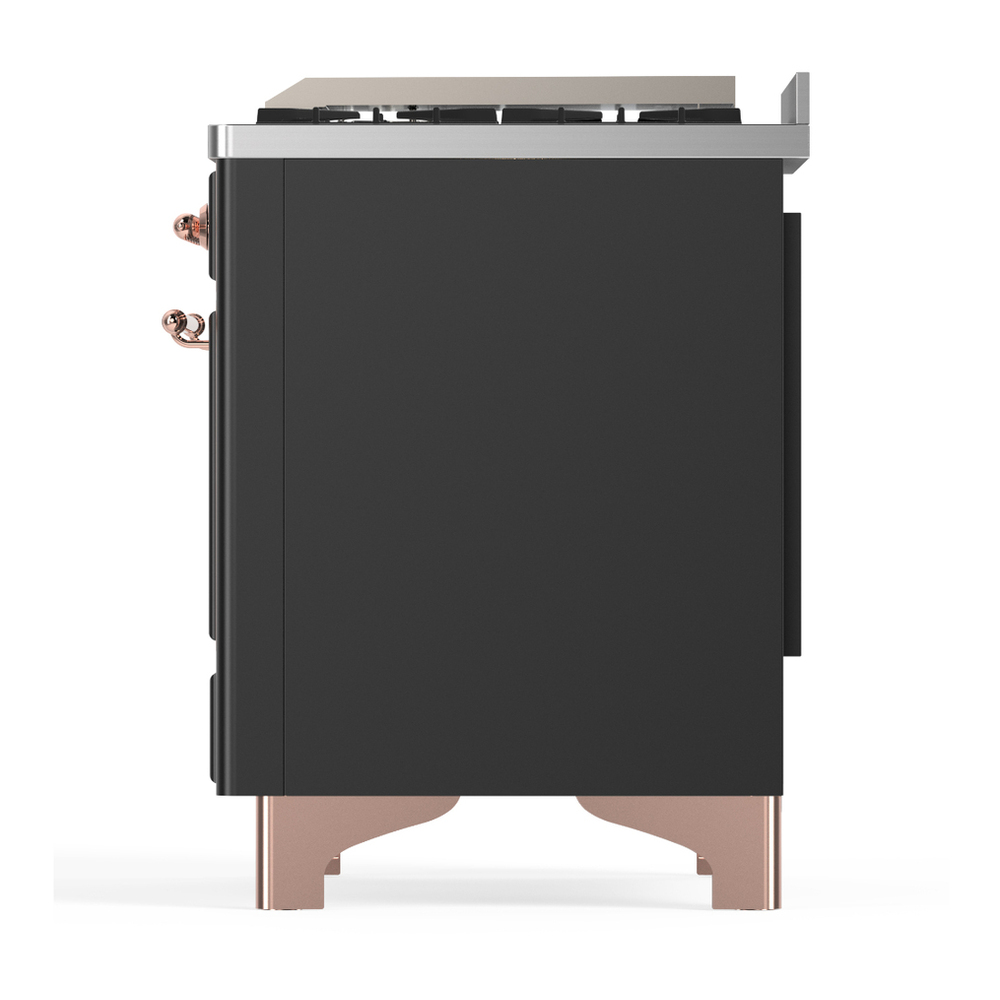 ILVE UM36FNR3MGP Majestic III 36 inch Dual Fuel Range with 6 Black Brass Burners and Griddle, Dual Function Burner up to 25,000 BTU (Triple Glass Door, Graphite Matte, Copper, Natural Gas) 11 ILVE-UM36FNR3MGP-Left Side View