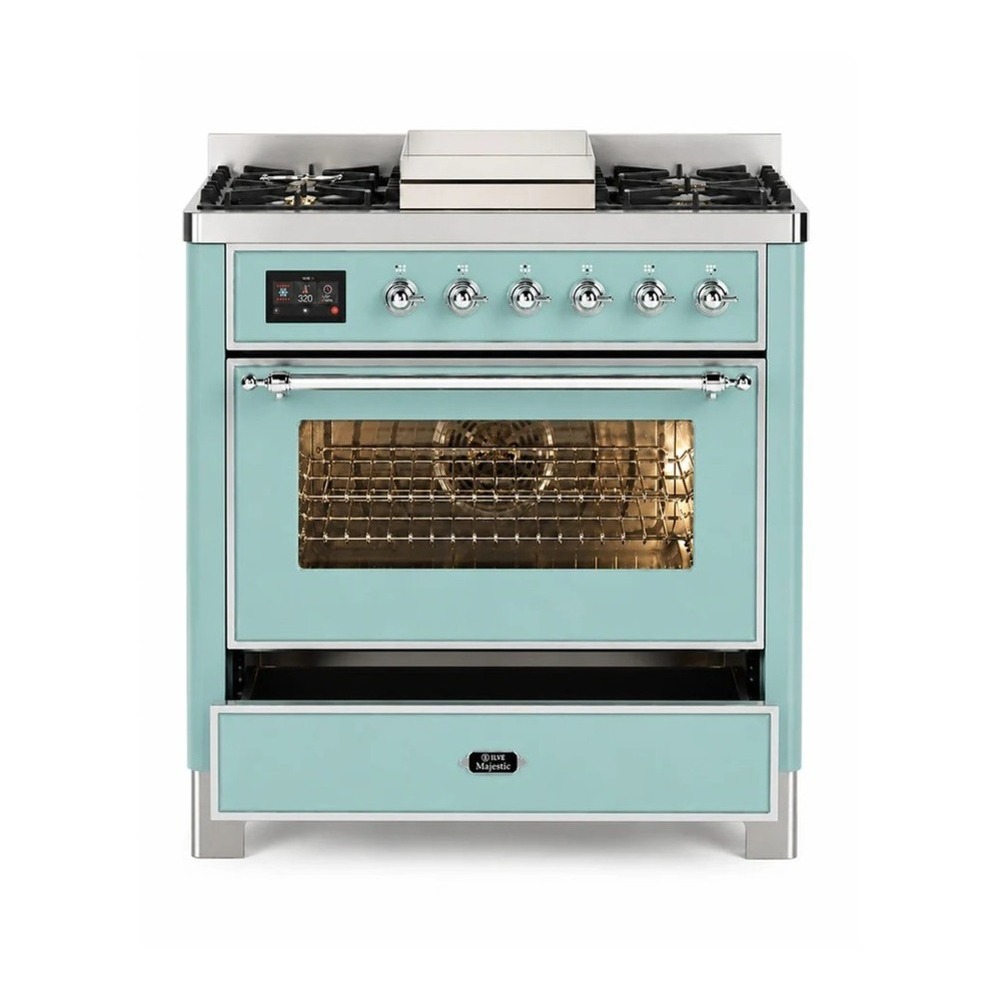 ILVE UM36FNR3MMCLP Majestic III 36 inch Dual Fuel Range with 6 Black Brass Burners and Griddle, Dual Function Burner up to 25,000 BTU (Triple Glass Door, Mediterranean Mint, Chrome, Liquid Propane) 7 ILVE UM36F Majestic III 36 inch Dual Fuel Range with 6 Black Brass Burners and Griddle, Dual Function Burner up to 25,000 BTU