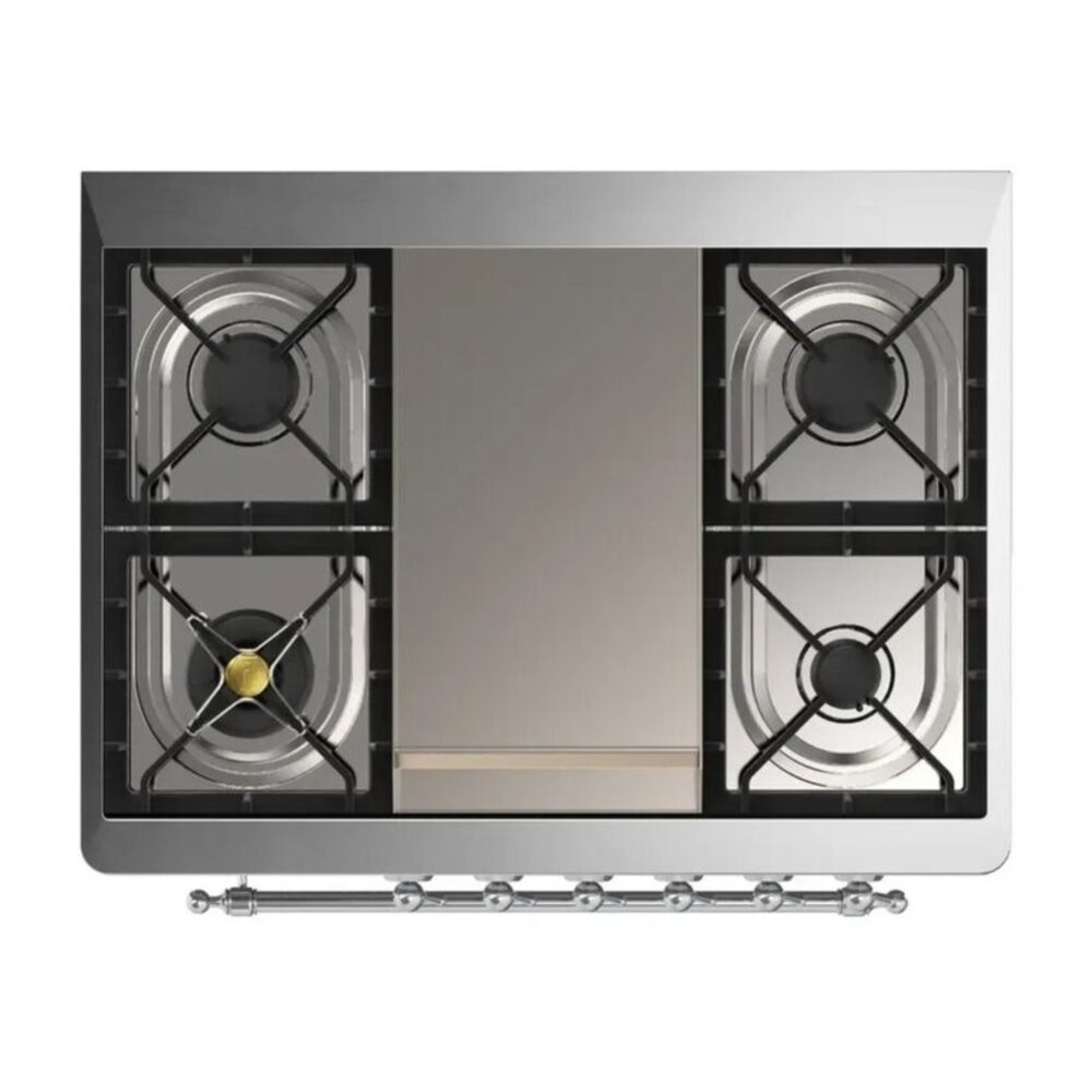 ILVE UM36F Majestic III 36 inch Dual Fuel Range with 6 Black Brass Burners and Griddle, Dual Function Burner up to 25,000 BTU