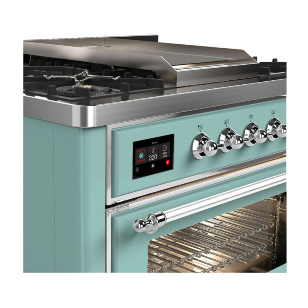 ILVE UM36F Majestic III 36 inch Dual Fuel Range with 6 Black Brass Burners and Griddle, Dual Function Burner up to 25,000 BTU