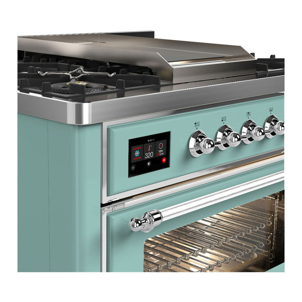 ILVE UM36FNR3MMCLP Majestic III 36 inch Dual Fuel Range with 6 Black Brass Burners and Griddle, Dual Function Burner up to 25,000 BTU (Triple Glass Door, Mediterranean Mint, Chrome, Liquid Propane) 8 ILVE UM36F Majestic III 36 inch Dual Fuel Range with 6 Black Brass Burners and Griddle, Dual Function Burner up to 25,000 BTU
