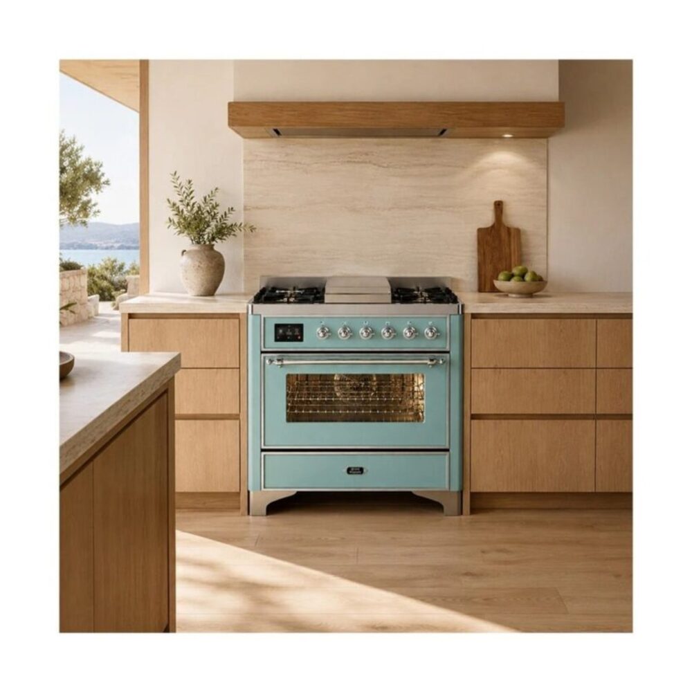 ILVE UM36F Majestic III 36 inch Dual Fuel Range with 6 Black Brass Burners and Griddle, Dual Function Burner up to 25,000 BTU