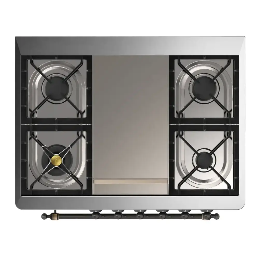 ILVE UM36FNR3RAB Majestic III 36 inch Dual Fuel Range with 6 Black Brass Burners and Griddle, Dual Function Burner up to 25,000 BTU (Triple Glass Door, RAL, Burnished, Natural Gas) 10 ILVE UM36FNR3RAB cooktop