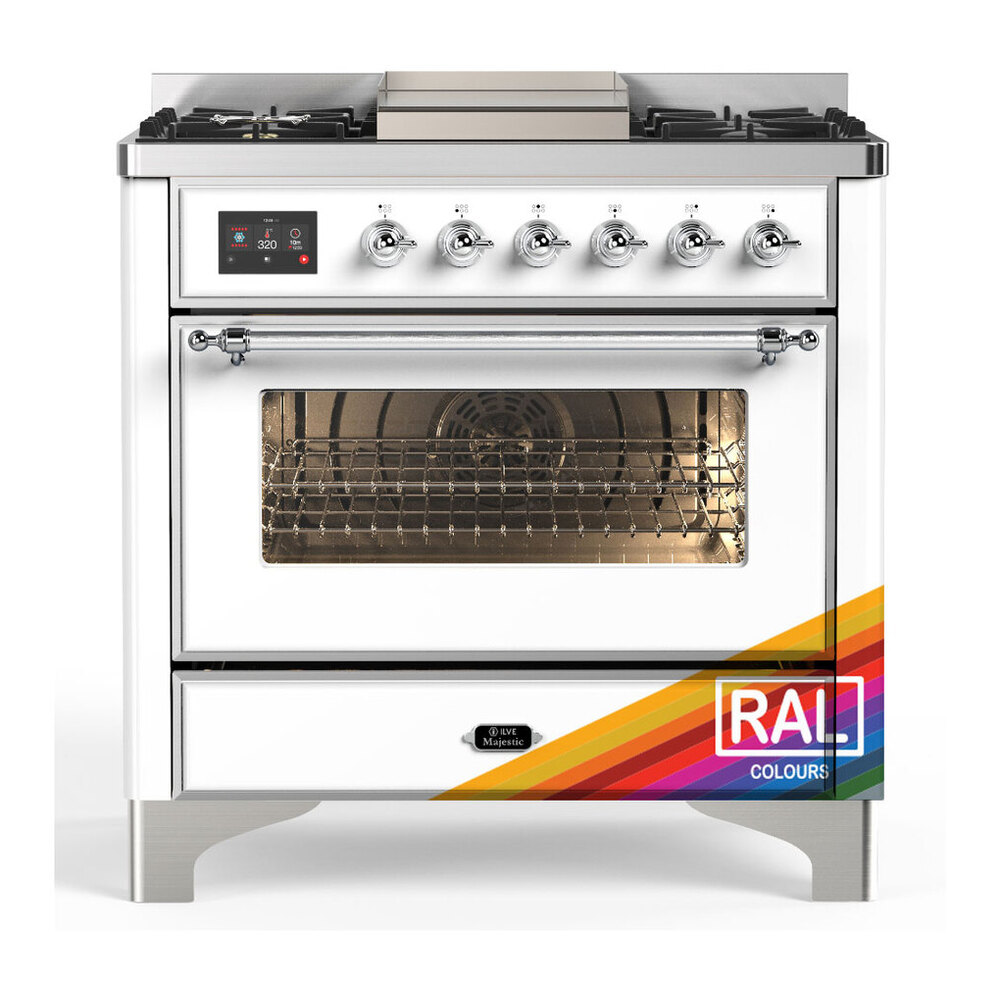 ILVE UM36FNR3RAC Majestic III 36 inch Dual Fuel Range with 6 Black Brass Burners and Griddle, Dual Function Burner up to 25,000 BTU (Triple Glass Door, RAL, Chrome, Natural Gas) 1 UM36FNR3RAC
