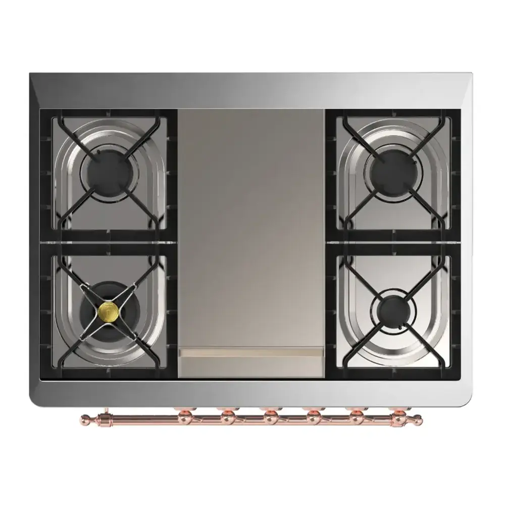ILVE UM36FNR3RAP Majestic III 36 inch Dual Fuel Range with 6 Black Brass Burners and Griddle, Dual Function Burner up to 25,000 BTU (Triple Glass Door, RAL, Copper, Natural Gas) 10 ILVE UM36FNR3RAP cooktop