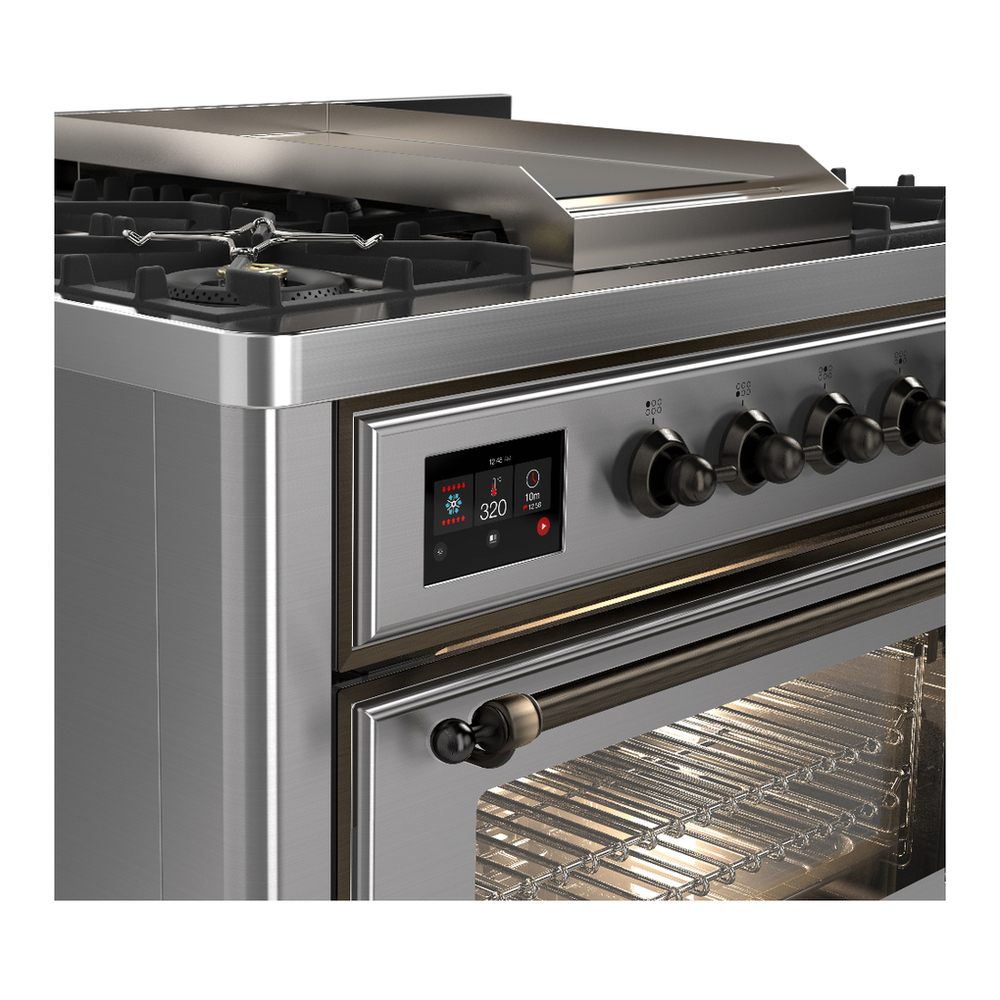 ILVE UM36FNR3SSB Majestic III 36 inch Dual Fuel Range with 6 Black Brass Burners and Griddle, Dual Function Burner up to 25,000 BTU (Triple Glass Door, Stainless Steel, Burnished, Natural Gas) 9 ILVE-UM36FNR3SSB-Control Knobs View